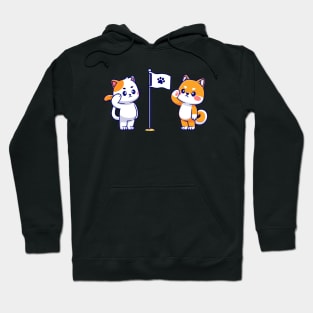 Cute Cat and Cute Shiba Inu Respect Paw Flag Cartoon Hoodie